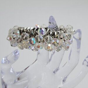 Vtg. Mid Century 50's Silver-Tone Clear Crystal Bead Charm Expandable Bracelet